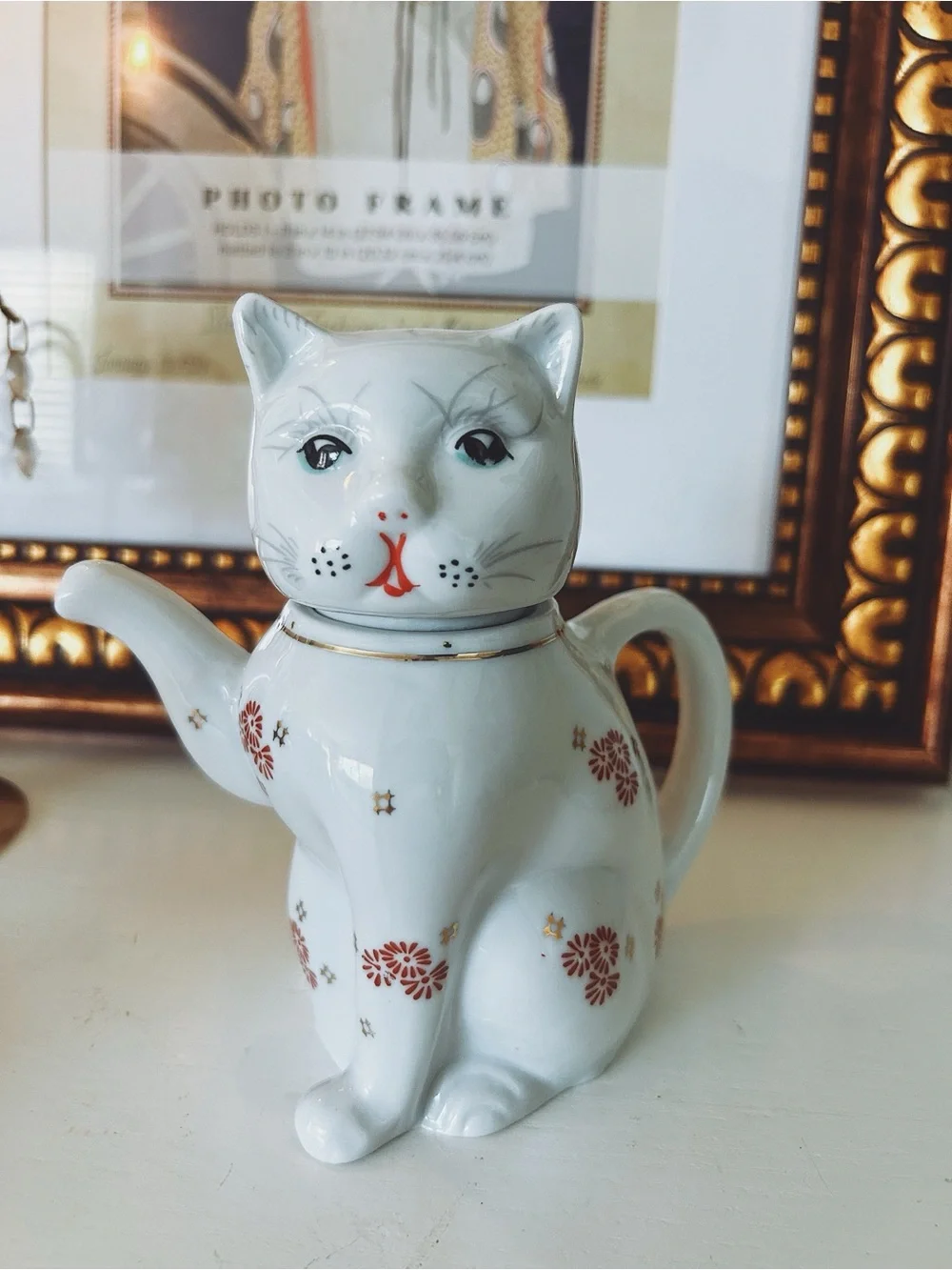 Vintage Ceramic Cat Teapot with Ceramic Cups/Whimsical Kitty Tea Set